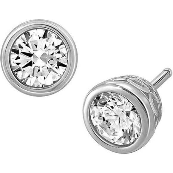Jewelry - Platinum Plated Sterling Silver Bezel Stud Earrings Set With Infinite Elements